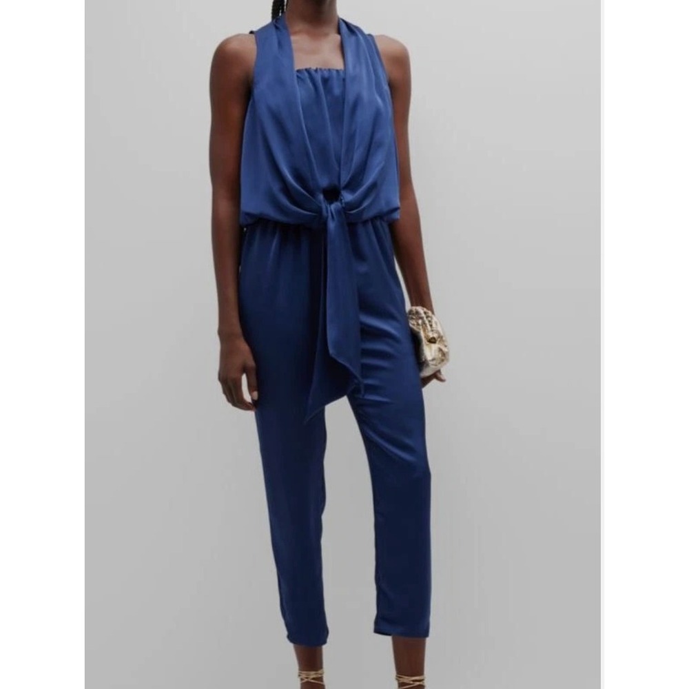 Ramy Brook New York Womens S Tie‎ Front Sleeveless Jumpsuit Blue Classy luxery